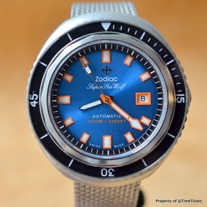 ZODIAC SUPER SEA WOLF ZO9502 Retail $1,595 44MM STAINLESS STEEL TOOL DIVER MESH