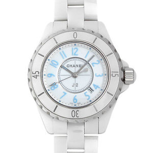 CHANEL J12 Blue Light Ltd Box Warranty H3826 Quartz White Blue SS CE Mint #0305