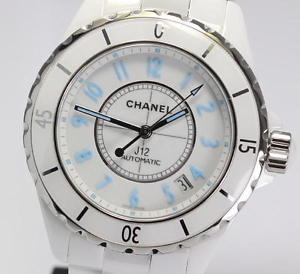 CHANEL J12 Blue Light Ltd Warranty Box H3827 Quartz White Blue SS CE Mint #0307
