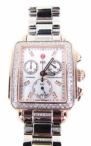 Michele Rose Gold Stainless Steel Two Tone Deco 18 Diamond Watch