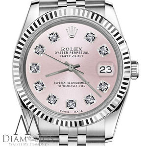 Man`s Rolex 36mm Datejust Metallic Pink Diamond Dial Watch