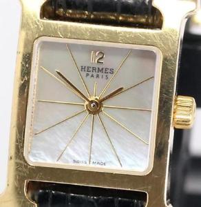 Pre-owned HERMES HH1.185 Quartz Leather GP White Shell Dial Ladies Watch, PD