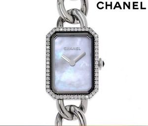 CHANEL Premiere Diamond Bezel Box H3253 Quartz White Shell SS Mint #0312