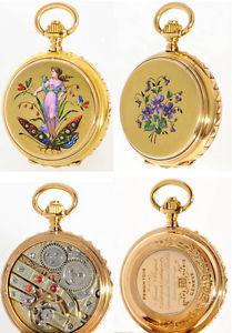 REMARKABLE POLYCHROME ENAMELED GENEVA HC POCKET WATCH 18K ROSE/YELLOW GOLD CASE