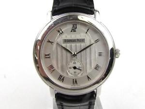 Auth AUDEMARS PIGUET 18K White Gold Leather Belt Jules Audemars Watch