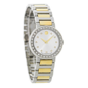 Movado Concerto Ladies Diamond Silver Dial Two Tone Swiss Quartz Watch 0606794