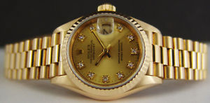 ROLEX - Ladies 26mm 18kt Gold PRESIDENT Champagne DIAMOND Dial 69178 SANT BLANC