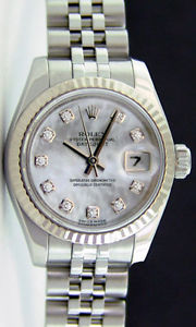Rolex Lady Datejust Gold Mother Pearl Diamond 179174 Jubilee Rehaut -WATCH CHEST