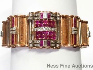 Massive 89.3gr Rose Red Gold 3.50ctw Diamond Ruby Lucien Picard Retro Deco Watch