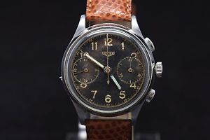 Heuer - 1940s Black Dial Chronograph, Valjoux 23, 36mm, Military Style - Vintage