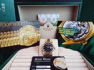 ROLEX - Mens 36mm 18kt Gold Day-Date President Black Index 18038 SANT BLANC