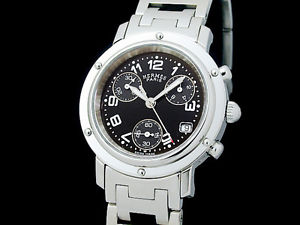 Auth HERMES Clipper Chronograph CL1.310.330/3780 SS Quartz Lady's Watch(28.2.12)