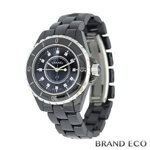Auth CHANEL J12 diamond index ladies quartz watch H1625 Black ceramic