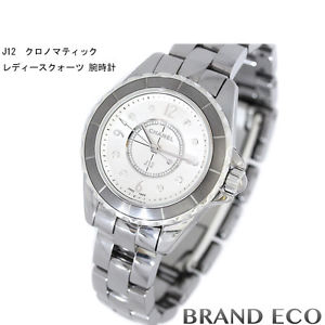 Auth SALE CHANEL J12 Chronomatic female quartz watch H3401 silver SS titanium...