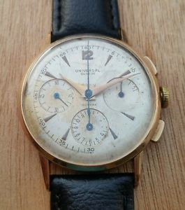 VINTAGE WATCH CHRONOGRAPH UNIVERSAL GENEVE COMPAX 287 GOLD 18K
