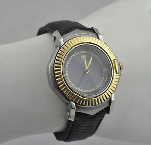 Vintage Rene Boivin Men's A-125 Stainless Steel & 18K Gold Black Leather Watch