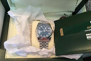 Rolex 116200 36MM SS Perpetual Datejust BLUE CONCENTRIC ARABIC DIAL Jubilee Band