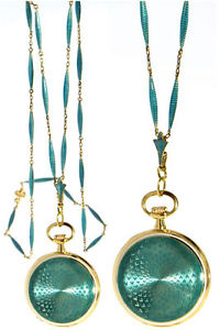 TRANSLUCENT JADE GREEN ENAMELED 18K GOLD JEWELRY WATCH WITH CORRESPONDING CHAIN