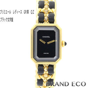 Auth CHANEL premiere ladies watch Quartz Black Letter Edition size L