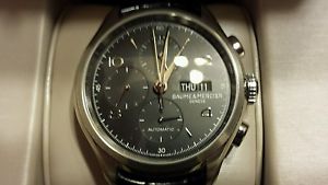 Baume Et Mercier Clifton Chronograph Black Dial Black Leather Men's Watch 10211