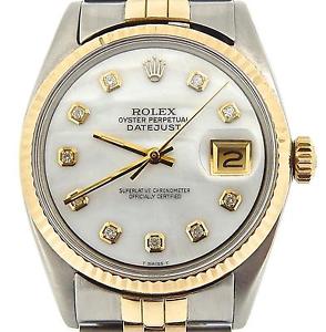 Mens Rolex 14k Gold/Stainless Steel Datejust Jubilee w/White MOP Diamond Dial