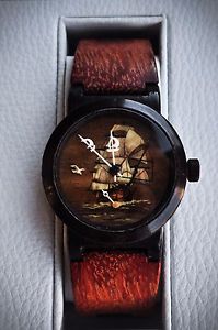 Wooden Mechanical Wrist Watches Skeleton Marquetry Dial, Gold, Nacre, Swiss ETA