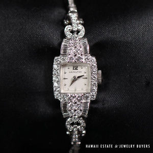 VINTAGE 1960's HAMILTON PLATINUM DIAMOND WATCH 14K WHITE GOLD DIAMOND BRACELET