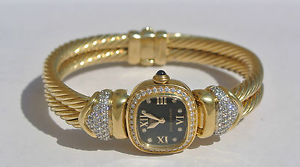 Women's  David Yurman .750 18k dual cable band 3.00 ct diamond watch Heavy Gold