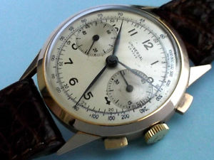UNIVERSAL GENEVE 18K SOLID GOLD 1940S CAL 287 COLUMN WHELL RARE CHRONOGRAPH