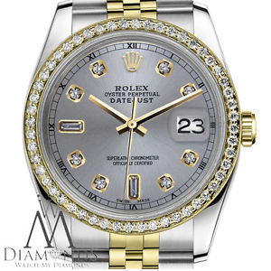 Men`s Rolex 36mm Datejust 2 Tone Slate Grey Color Dial with 8+2 Diamond Accent