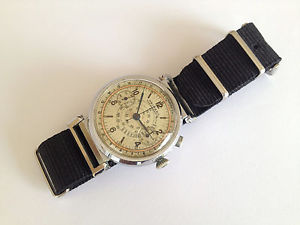 Vintage PRIMERA One Pusher Chronograph Oversized 37mm Military Swiss Watch 35's