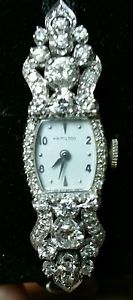 LADY'S 14K WHITE GOLD HAMILTON DIAMOND HINGED LUG WRISTWATCH