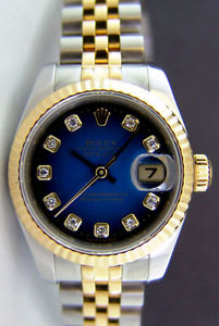 Rolex Lady Datejust Gold Steel Blue Vignette Diamond 179173 Jubilee -WATCH CHEST
