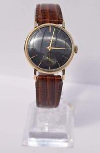 J.W. Benson London 9ct Gold Gentlemen's Wristwatch c1950s Black Dial!