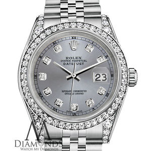 Rolex Datejust 36mm Stainless Steel Grey Color Diamond Dial Watch With A Track