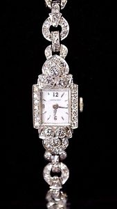 Women's Hamilton Platinum Diamond Watch 727 Movement 22 Jewels With GIA
