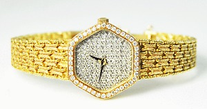 Women's 18k Solid Gold Universal Geneve Diamond Quartz Watch Pave Dial 1.5ctw