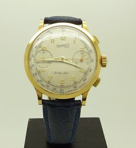 Very Rare Vintage 18K Gold Eberhard & Co Extra Fort Chronograph Watch Cal 65