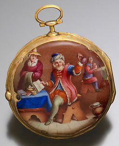 Exceptional 18K Gold Verge Fusee Tavern Scene French Pocket Watch with Key CA740
