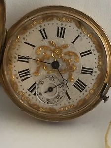 Antique 18k Persian Enamel Diamond Pocket Watch Montandon Locle Movement 22J