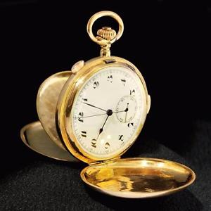 SWISS 1900' QUARTER REPEATER & CHRONOGRAPH 18K SOLID GOLD HUNTER POCKET WATCH