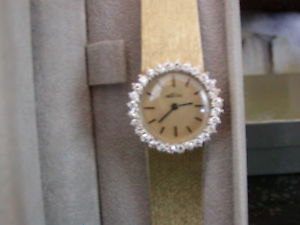 14K Yellow Gold Bracelet Diamond Bezel Angelus Womens Watch Swiss Quartz