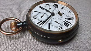 8-day full calendar, moon phase, triple date Goliath huge pocket watch