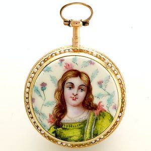Antique 18K Gold Verge Fusee Enamel, Split Pearl Swiss Pocket Watch CA1778