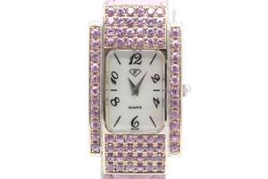 Auth CARATI Pink Sapphire Bezel K18 GOLD Leather Ladies Quartz 11015