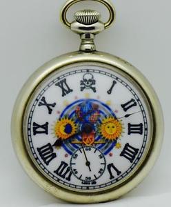 Unusual antique Waltham Masonic Skull&Bones Memento Mori enamel pocket watch