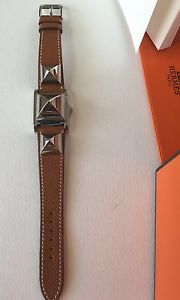 BNIB 100% Authentic Hermes Women's Medor Watch Gold Fauve Silver Hardware Epsom