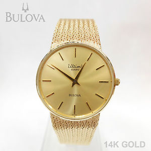 Rare Vintage 14K Solid Yellow Gold Bulova Ultime Mesh Band  Watch 50 Grams