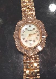 Luxury Geneve Quartz 14K Gold W/ Diamond Bezel Vintage Classic Watch for Ladies