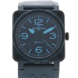 Bell & Ross Blue Ceramic BR03-92-CB Men's 42mm Pilot Wristwatch with Full Set